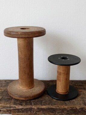 Vintage Wooden Textile Spools Candle Holders Rustic Farmhouse Decor Primitive